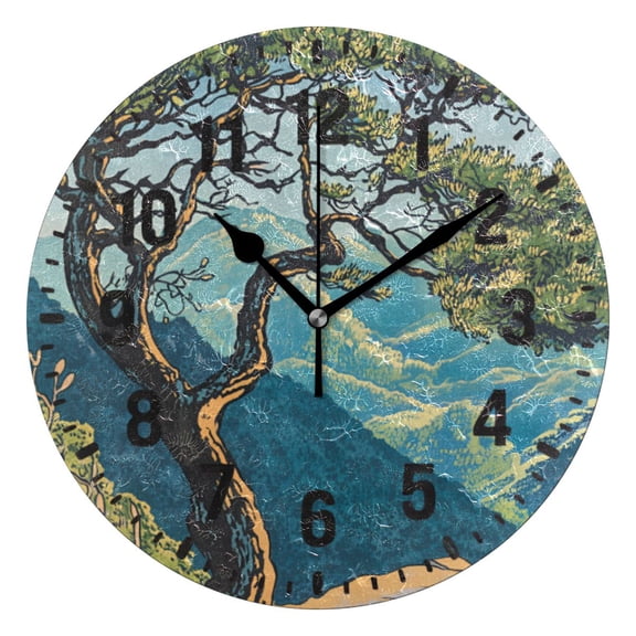 Yayeee 10" Wall Clock Battery Operated Quartz Round Silent Non-Ticking Home Decor, Yellow Tree