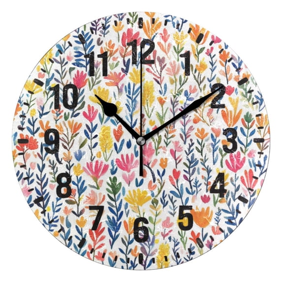 Yayeee 10" Wall Clock Battery Operated Quartz Round Silent Non-Ticking Home Decor,Yellow Wildflower Pattern
