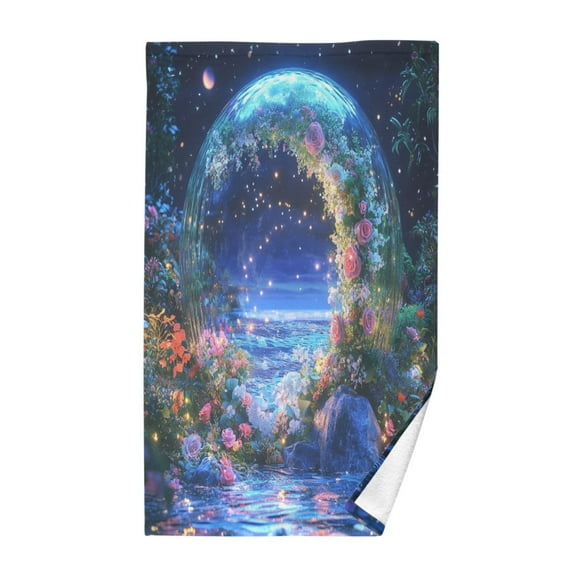 Yayeee 100% Cotton Hand Towels for Bathroom 16" x 28" Kitchen Towel, Beautiful Floral Moon