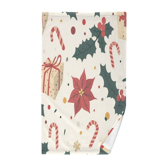 Yayeee 100% Cotton Hand Towels for Bathroom 16" x 28" Kitchen Towel, Beige Christmas Candy Canes