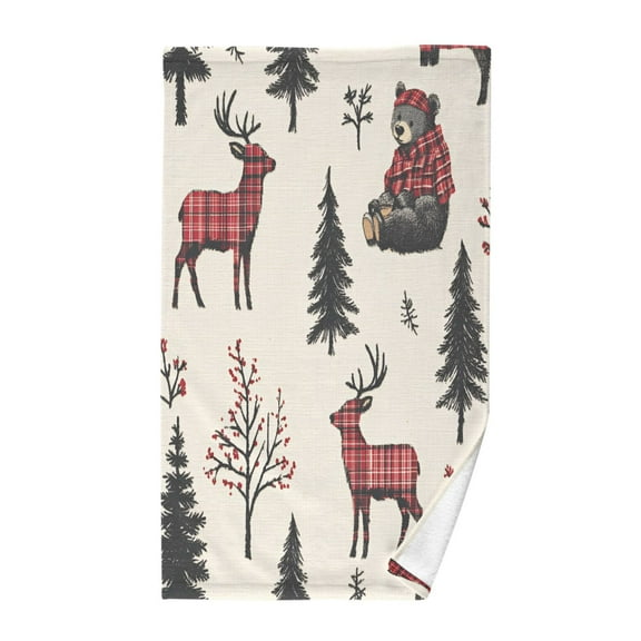 Yayeee 100% Cotton Hand Towels for Bathroom 16" x 28" Kitchen Towel, Beige Christmas Plaid