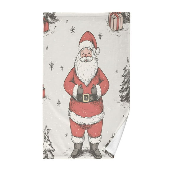 Yayeee 100% Cotton Hand Towels for Bathroom 16" x 28" Kitchen Towel, Beige Christmas Santa