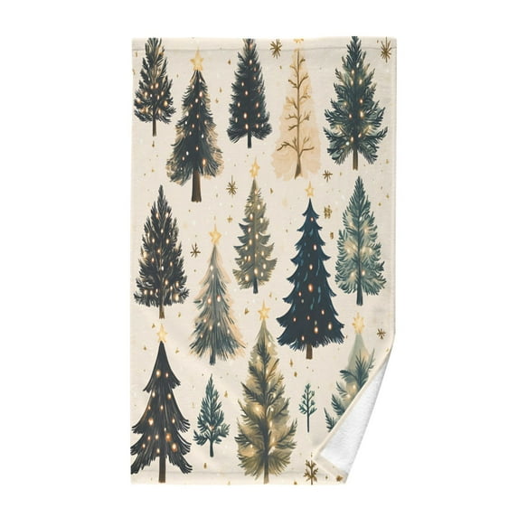 Yayeee 100% Cotton Hand Towels for Bathroom 16" x 28" Kitchen Towel, Beige Christmas Trees