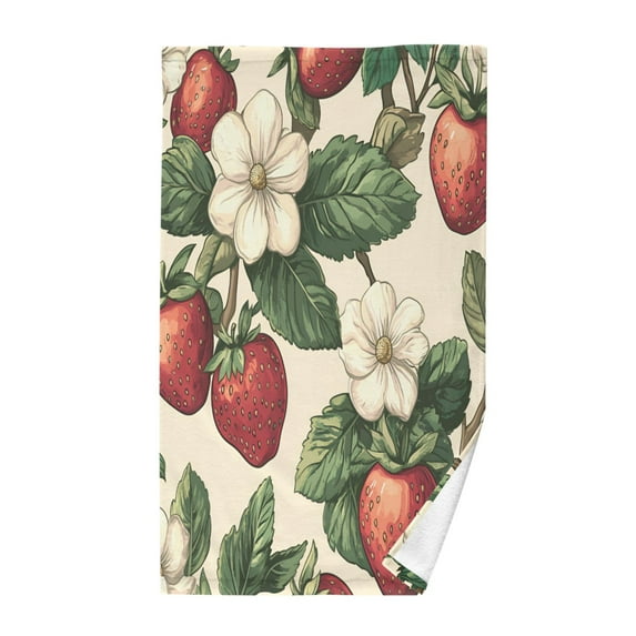 Yayeee 100% Cotton Hand Towels for Bathroom 16" x 28" Kitchen Towel, Beige Strawberry