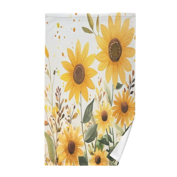 Yayeee 100% Cotton Hand Towels for Bathroom 16" x 28" Kitchen Towel, Beige Sunflowers