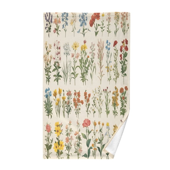 Yayeee 100% Cotton Hand Towels for Bathroom 16" x 28" Soft Absorbent Kitchen Towel, Beige Wildflowers