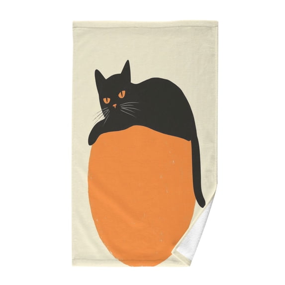 Yayeee 100% Cotton Hand Towels for Bathroom 16" x 28" Soft Absorbent Kitchen Towel, Black Cat Orange Ball