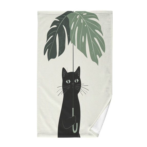 Yayeee 100% Cotton Hand Towels for Bathroom 16" x 28" Soft Absorbent Kitchen Towel, Black Cat Umbrella