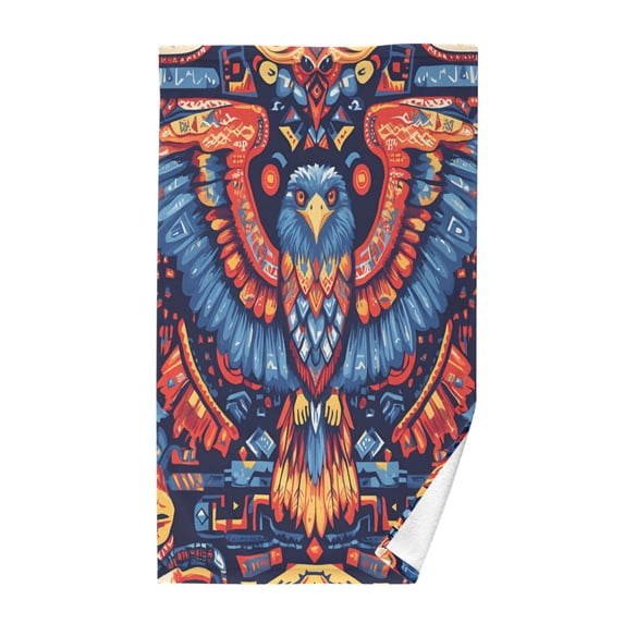 Yayeee 100% Cotton Hand Towels for Bathroom 16" x 28" Soft Absorbent Kitchen Towel, Blue Abstract Eagle