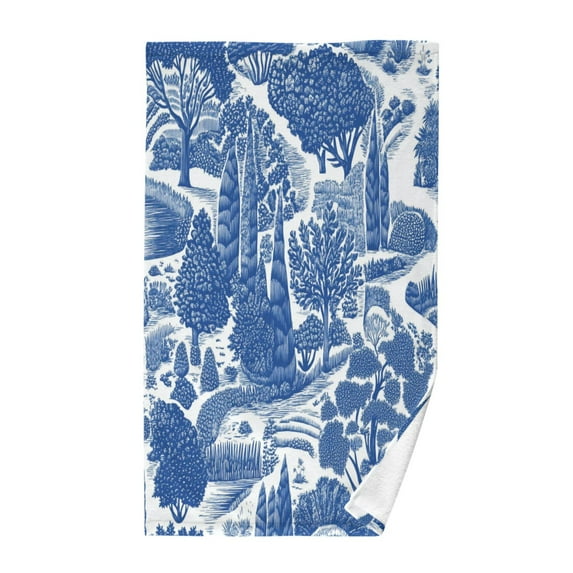 Yayeee 100% Cotton Hand Towels for Bathroom 16" x 28" Kitchen Towel, Blue Garden Pattern