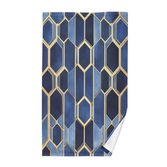 Yayeee 100% Cotton Hand Towels for Bathroom 16" x 28" Soft Absorbent Kitchen Towel, Blue Hexagon Pattern