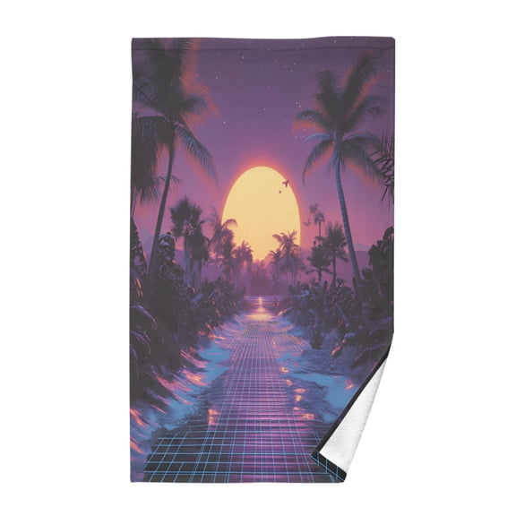 Yayeee 100% Cotton Hand Towels for Bathroom 16" x 28" Soft Absorbent Kitchen Towel, Blue Neon Road