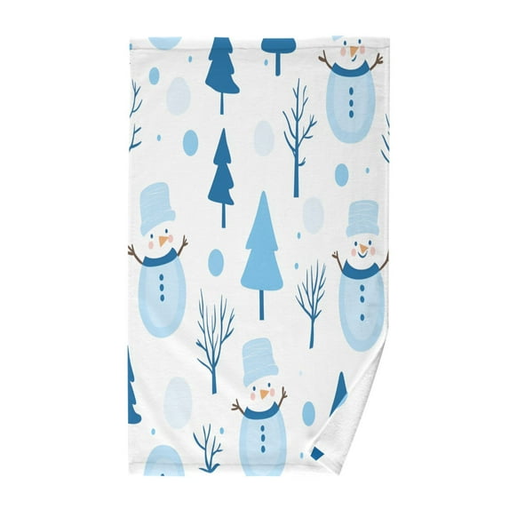 Yayeee 100% Cotton Hand Towels for Bathroom 16" x 28" Kitchen Towel, Blue Simple Cartoon Snowmen