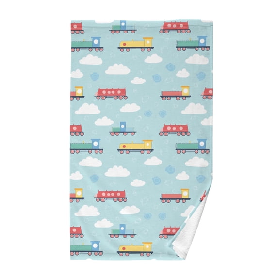 Yayeee 100% Cotton Hand Towels for Bathroom 16" x 28" Soft Absorbent Kitchen Towel, Blue Trains Pattern