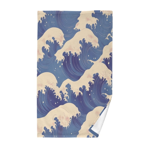 Yayeee 100% Cotton Hand Towels for Bathroom 16" x 28" Soft Absorbent Kitchen Towel, Blue Wave Pattern