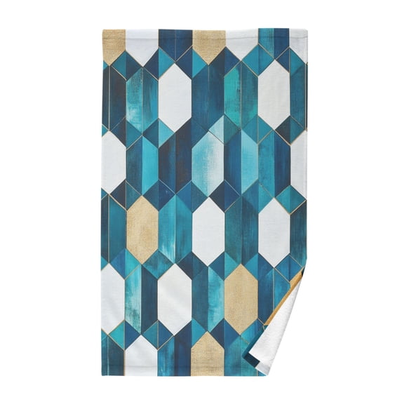 Yayeee 100% Cotton Hand Towels for Bathroom 16" x 28" Soft Absorbent Kitchen Towel, Blue White Geometric Patterns
