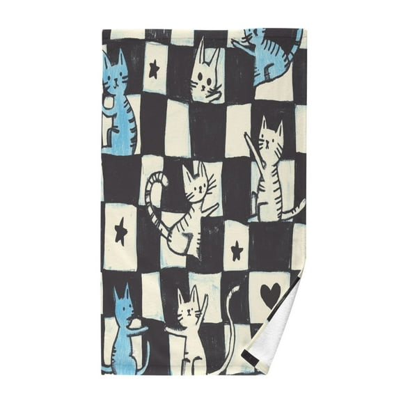 Yayeee 100% Cotton Hand Towels for Bathroom 16" x 28" Kitchen Towel, Blue and White Cat