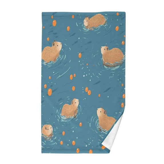 Yayeee 100% Cotton Hand Towels for Bathroom 16" x 28" Kitchen Towel, Capybaras Swimming
