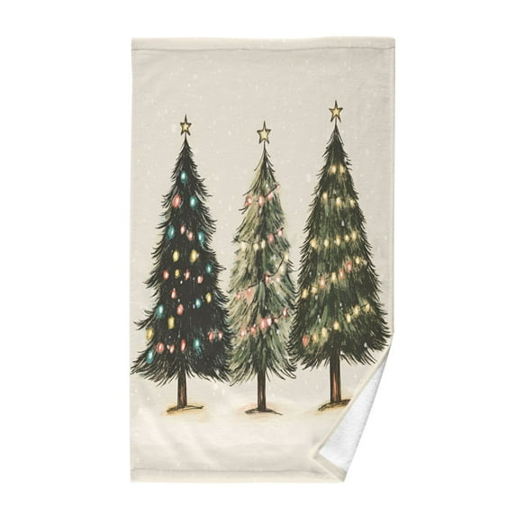 Yayeee 100% Cotton Hand Towels for Bathroom 16" x 28" Kitchen Towel, Cartoon Christmas Trees
