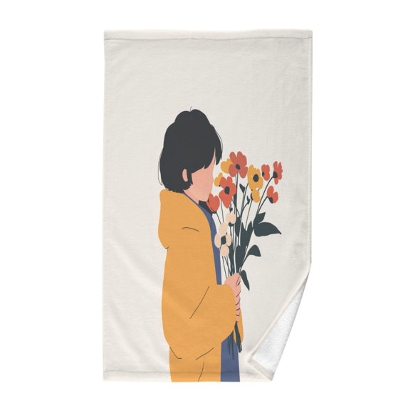 Yayeee 100% Cotton Hand Towels for Bathroom 16" x 28" Kitchen Towel, Cartoon Flowers