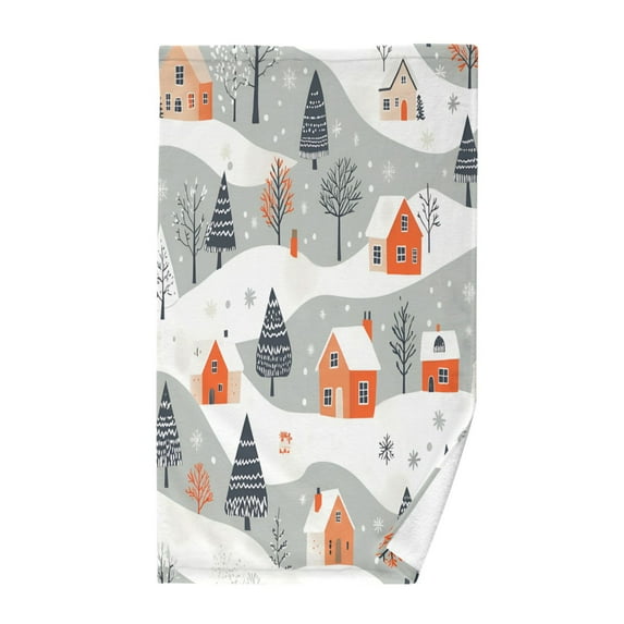 Yayeee 100% Cotton Hand Towels for Bathroom 16" x 28" Kitchen Towel, Cartoon Orange Houses