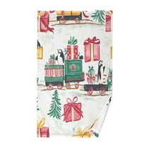 Yayeee 100% Cotton Hand Towels for Bathroom 16" x 28" Kitchen Towel, Christmas Train