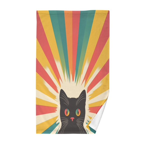 Yayeee 100% Cotton Hand Towels for Bathroom 16" x 28" Kitchen Towel, Colorful Black Cat