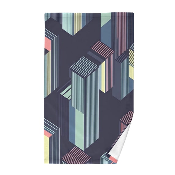 Yayeee 100% Cotton Hand Towels for Bathroom 16" x 28" Soft Absorbent Kitchen Towel, Cube Stripes