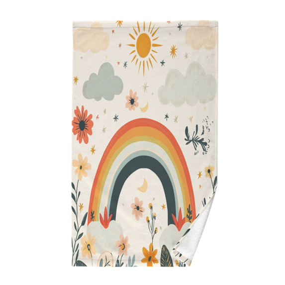 Yayeee 100% Cotton Hand Towels for Bathroom 16" x 28" Kitchen Towel, Cute Rainbow