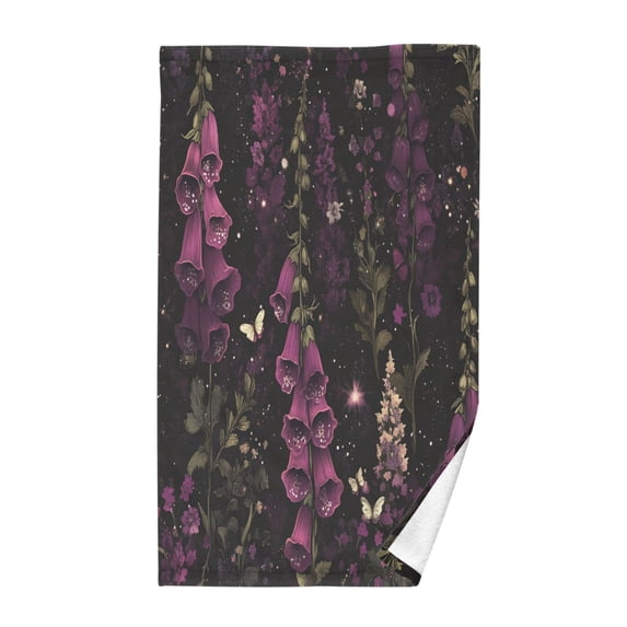 Yayeee 100% Cotton Hand Towels for Bathroom 16" x 28" Soft Absorbent Kitchen Towel, Dark Purple Floral Pattern
