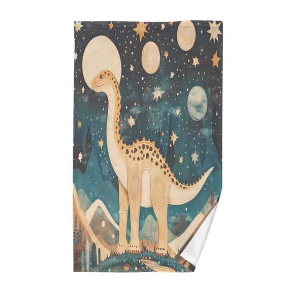 Yayeee 100% Cotton Hand Towels for Bathroom 16" x 28" Soft Absorbent Kitchen Towel, Dinosaur at Night