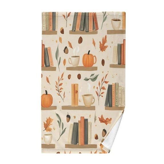Yayeee 100% Cotton Hand Towels for Bathroom 16" x 28" Kitchen Towel, Fall Book Shelf