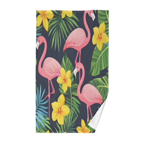 Yayeee 100% Cotton Hand Towels for Bathroom 16" x 28" Soft Absorbent Kitchen Towel, Flamingo Pattern