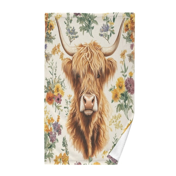 Yayeee 100% Cotton Hand Towels for Bathroom 16" x 28" Soft Absorbent Kitchen Towel, Floral Cow