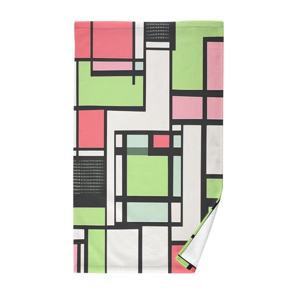 Yayeee 100% Cotton Hand Towels for Bathroom 16" x 28" Soft Absorbent Kitchen Towel, Green Abstract Geometric