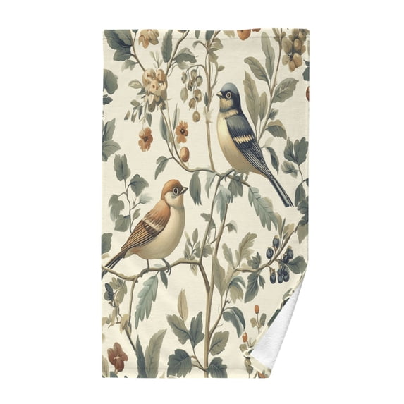 Yayeee 100% Cotton Hand Towels for Bathroom 16" x 28" Soft Absorbent Kitchen Towel, Green Birds