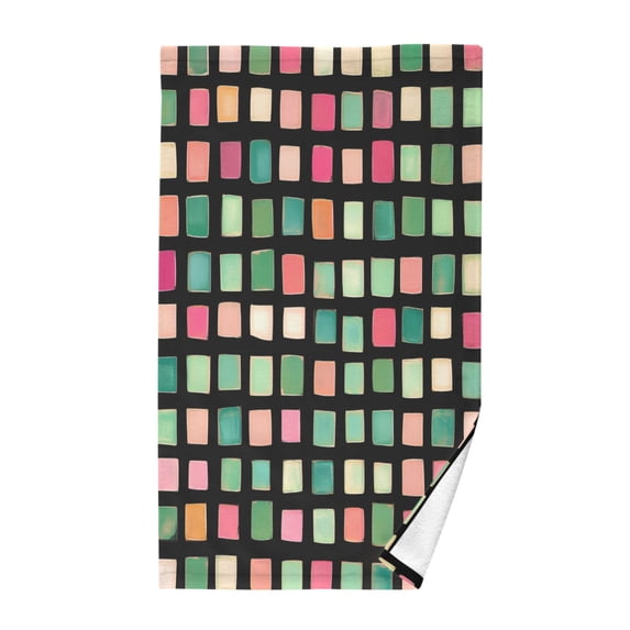Yayeee 100% Cotton Hand Towels for Bathroom 16" x 28" Soft Absorbent Kitchen Towel, Green Block Pattern