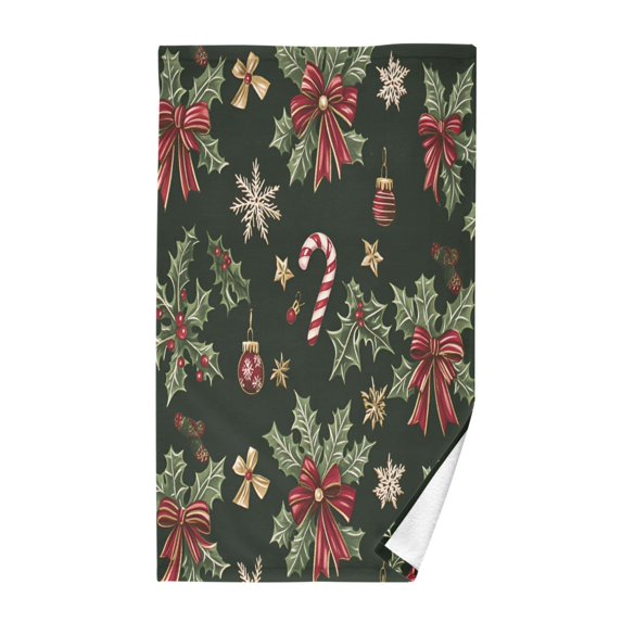 Yayeee 100% Cotton Hand Towels for Bathroom 16" x 28" Kitchen Towel, Green Christmas Holly