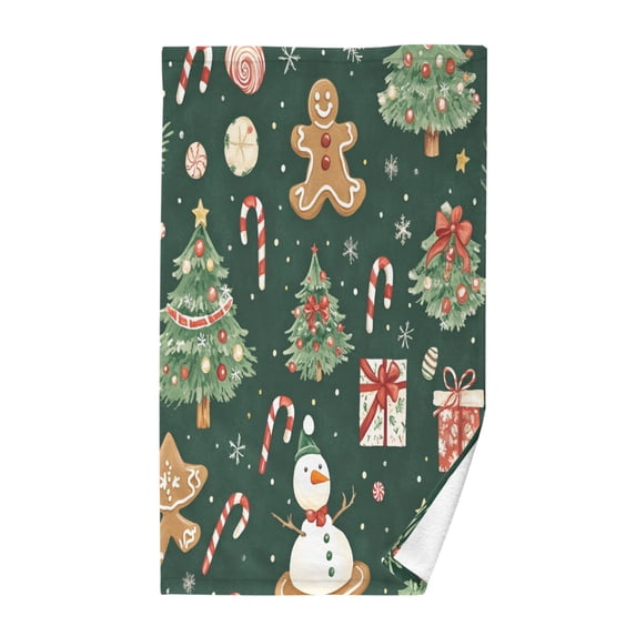 Yayeee 100% Cotton Hand Towels for Bathroom 16" x 28" Soft Absorbent Kitchen Towel, Green Christmas Trees