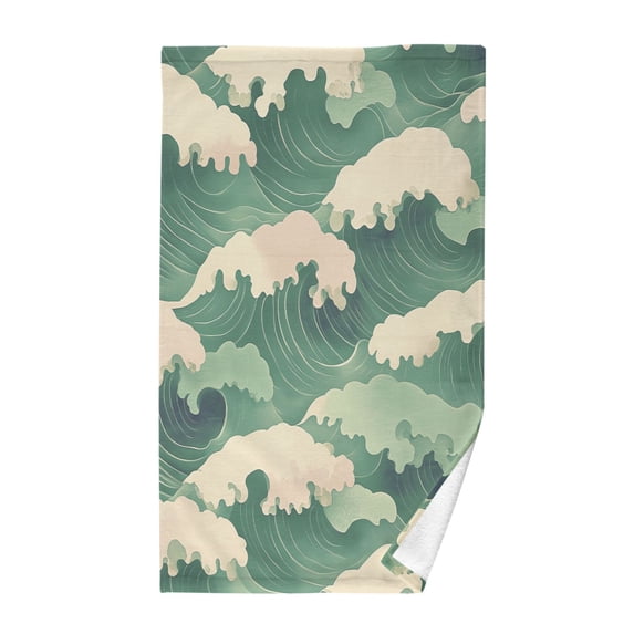Yayeee 100% Cotton Hand Towels for Bathroom 16" x 28" Soft Absorbent Kitchen Towel, Green Wave Pattern