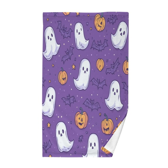 Yayeee 100% Cotton Hand Towels for Bathroom 16" x 28" Kitchen Towel, Halloween Purple Ghosts