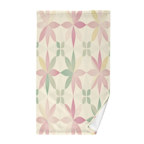 Yayeee 100% Cotton Hand Towels for Bathroom 16" x 28" Soft Absorbent Kitchen Towel, Light Pink Geometric