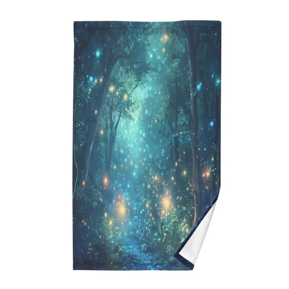 Yayeee 100% Cotton Hand Towels for Bathroom 16" x 28" Soft Absorbent Kitchen Towel, Magical Forest Glowing Lights