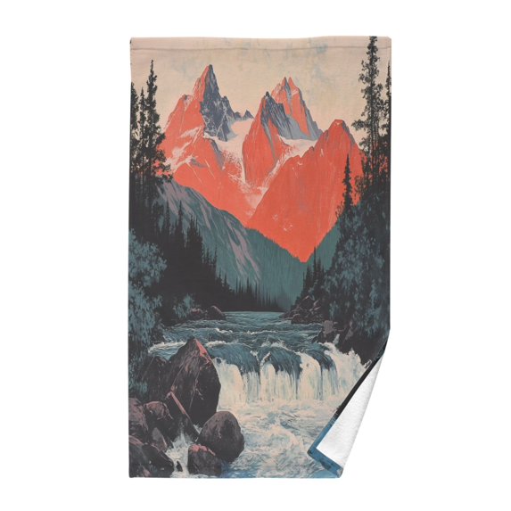 Yayeee 100% Cotton Hand Towels for Bathroom 16" x 28" Soft Absorbent Kitchen Towel, Mountains at Dawn