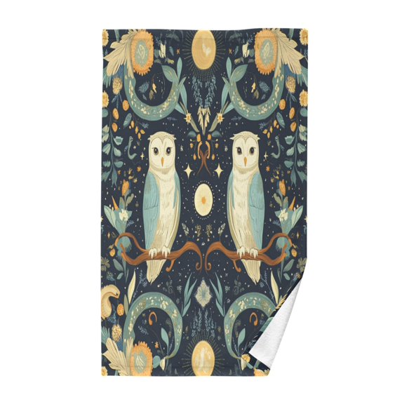 Yayeee 100% Cotton Hand Towels for Bathroom 16" x 28" Soft Absorbent Kitchen Towel, Mystical Owls Pattern
