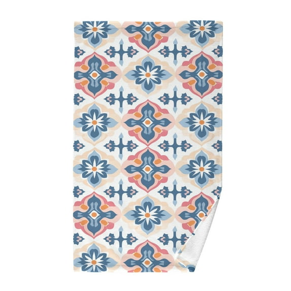 Yayeee 100% Cotton Hand Towels for Bathroom 16" x 28" Kitchen Towel, Navy Blossom Mosaic