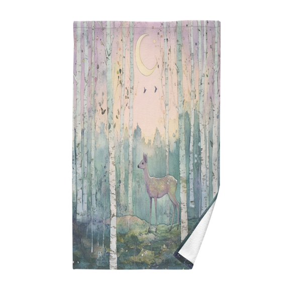 Yayeee 100% Cotton Hand Towels for Bathroom 16" x 28" Kitchen Towel, Night Deer