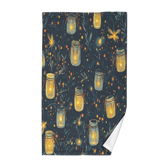 Yayeee 100% Cotton Hand Towels for Bathroom 16" x 28" Soft Absorbent Kitchen Towel, Orange Fireflies Pattern