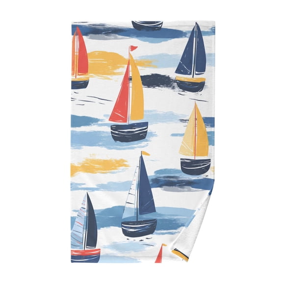 Yayeee 100% Cotton Hand Towels for Bathroom 16" x 28" Soft Absorbent Kitchen Towel, Orange Hand Drawn Sailboats