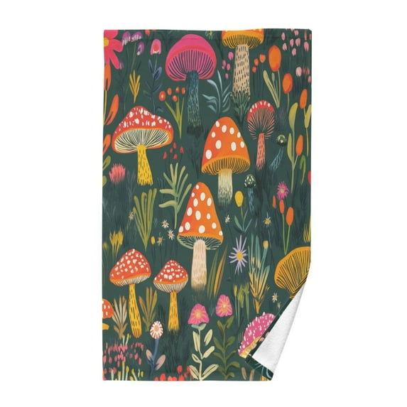 Yayeee 100% Cotton Hand Towels for Bathroom 16" x 28" Soft Absorbent Kitchen Towel, Orange Mushroom